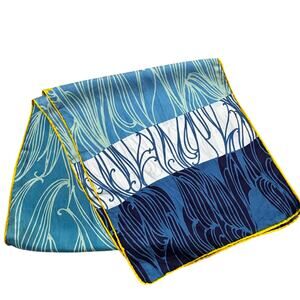 Silk scarf long rectangle mod blues & yellow abstract print color blocks 1990's